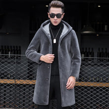 Load image into Gallery viewer, Luxury Shearling Men Overcoat Business Casual Slim Real Fur Sheep Shearing Hooded Long Coat Brand Winter Blazer Coat Plus Size