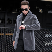 Load image into Gallery viewer, Luxury Shearling Men Overcoat Business Casual Slim Real Fur Sheep Shearing Hooded Long Coat Brand Winter Blazer Coat Plus Size