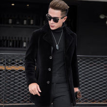 Load image into Gallery viewer, Luxury Shearling Men Overcoat Business Casual Slim Real Fur Sheep Shearing Hooded Long Coat Brand Winter Blazer Coat Plus Size