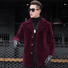 Load image into Gallery viewer, Luxury Shearling Men Overcoat Business Casual Slim Real Fur Sheep Shearing Hooded Long Coat Brand Winter Blazer Coat Plus Size