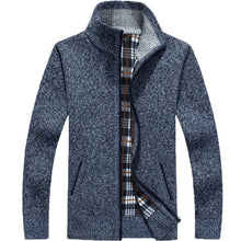 Load image into Gallery viewer, Winter Thick Men's Knitted Sweater Coat Off White Long Sleeve Cardigan Fleece Full Zip Male Causal Plus Size Clothing for Autumn